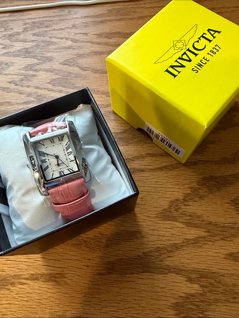 Invicta Pink Leather Strap Silver-Tone Rectangle Watch